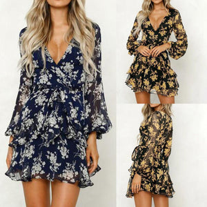 Leaf Printed Mini Dress