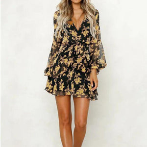 Leaf Printed Mini Dress