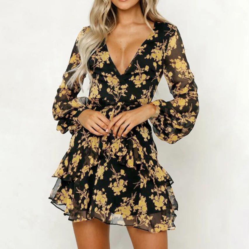 Leaf Printed Mini Dress