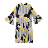 Printed Pleated Loose Dress - bodyshapez